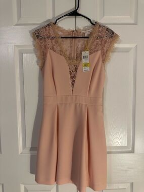 BCBGeneration Blush Pink Lace-Trim Midi Dress